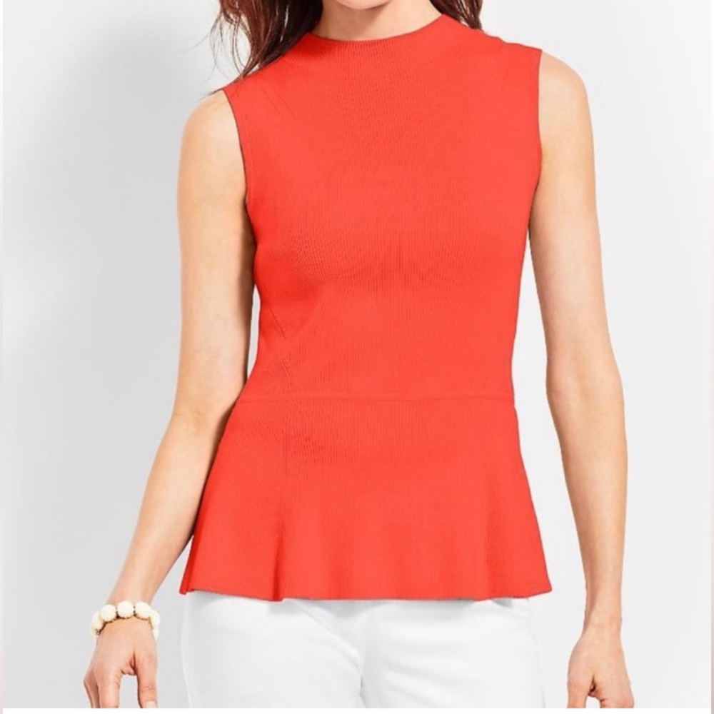 Talbots- Women’s Orange Crew Neck Peplum Sleeveless Stretch blouse size Medium